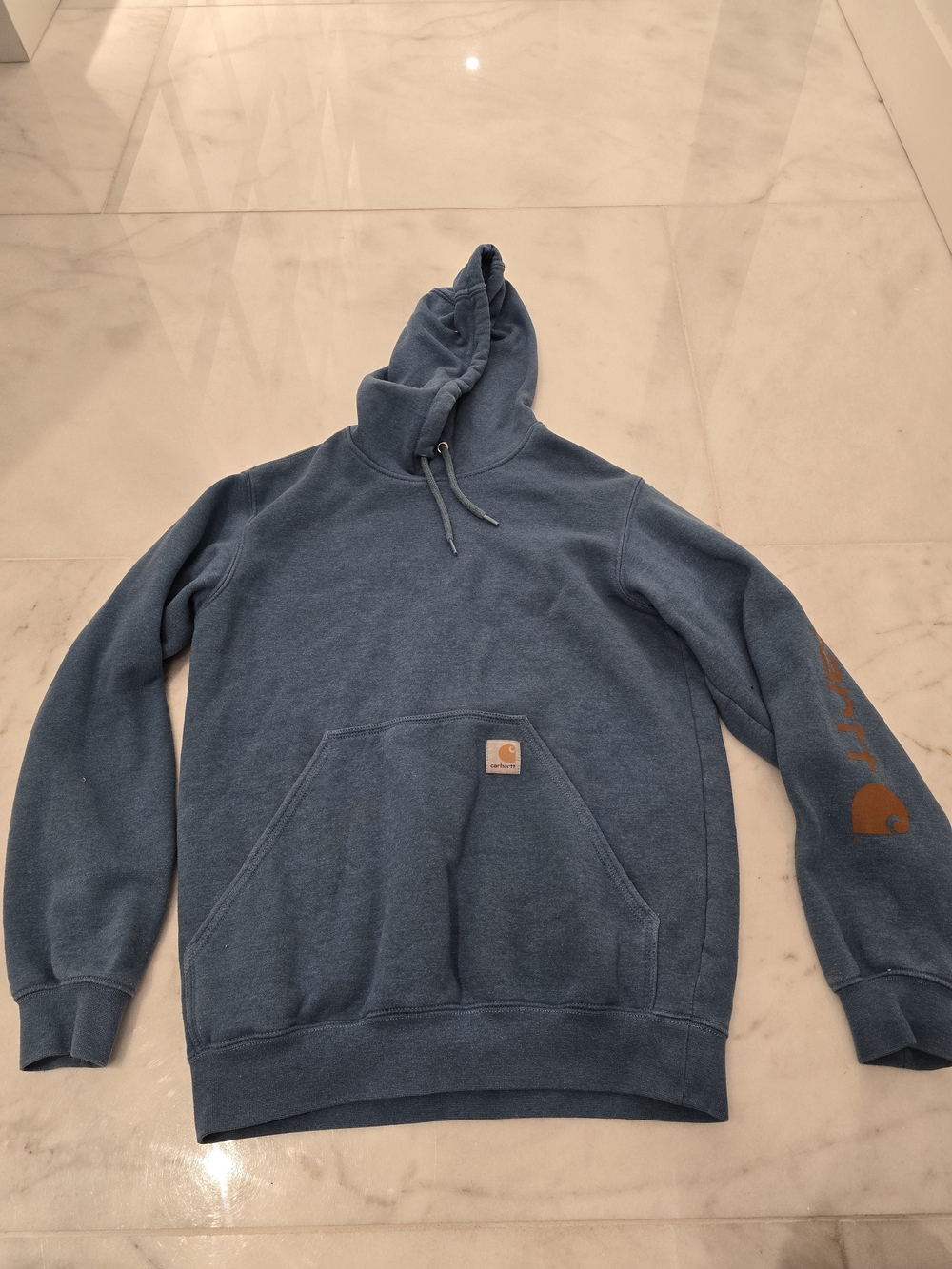 Carhartt Slate Blue Pullover Hoodie with Sleeve Logo